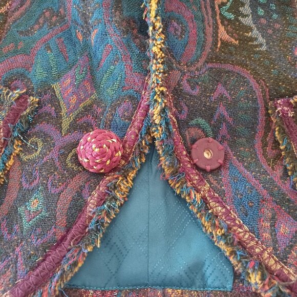 The Limited Paisley Tapestry Wool Blazer Jacket Sz2 Fringe Y2K Grunge Fairy - Picture 5 of 7